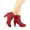 image:imageAllegra K Women Faux Suede Round Toe Ankle Mid Heel Block Heel BootsRed