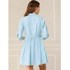 image:imageAllegra K Womens Shirt Dress Button Down 34 Sleeve Mini ShirtdressesBlue