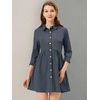 image:imageAllegra K Womens Shirt Dress Button Down 34 Sleeve Mini ShirtdressesDark Blue