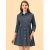 image:imageAllegra K Womens Shirt Dress Button Down 34 Sleeve Mini ShirtdressesDark Blue