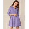 image:imageAllegra K Womens Shirt Dress Button Down 34 Sleeve Mini ShirtdressesPurple