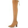 image:imageAllegra K Women Bling Rhinestone Chunky Heels Over the Knee High BootsCamel