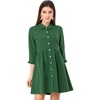 image:imageAllegra K Womens Shirt Dress Button Down 34 Sleeve Mini ShirtdressesDark Green