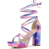 image:imageAllegra K Women Tie Dye Platform Chunky Heel Lace Up Open Toe SandalsBlue Pink