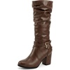 image:imageAllegra K Womens Slouch Buckles Biker Boots Chunky Heels Knee High BootBrown