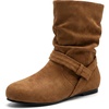 image:imageAllegra K Women Mid Calf Slouch Booties Flat Suede BootsBrown