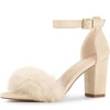 image:imageAllegra K Women Faux Suede Faux Fur Ankle Strap Buckle Block Heels SandalsBeige