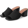 image:imageAllegra K Women Faux Leather Square Toe Slip on Chunky Heel Slides SandalsBlack