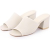 image:imageAllegra K Women Faux Leather Square Toe Slip on Chunky Heel Slides SandalsCream