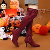image:imageAllegra K Women Faux Suede Round Toe Chunky Heel Over the Knee High BootsBurgundy