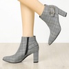 image:imageAllegra K Women Plaid Pointed Toe Chunky Heels Ankle Boots Buckle DecorBlack White
