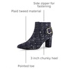 image:imageAllegra K Women Plaid Pointed Toe Chunky Heels Ankle Boots Buckle DecorBlue