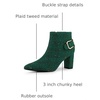 image:imageAllegra K Women Plaid Pointed Toe Chunky Heels Ankle Boots Buckle DecorGreen