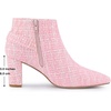 image:imageAllegra K Women Plaid Pointed Toe Chunky Heels Ankle Boots Buckle DecorPink