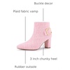 image:imageAllegra K Women Plaid Pointed Toe Chunky Heels Ankle Boots Buckle DecorPink