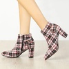 image:imageAllegra K Women Plaid Pointed Toe Chunky Heels Ankle Boots Buckle DecorRed Black