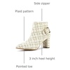 image:imageAllegra K Women Plaid Pointed Toe Chunky Heels Ankle Boots Buckle DecorWhite Gold