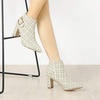 image:imageAllegra K Women Plaid Pointed Toe Chunky Heels Ankle Boots Buckle DecorWhite Gold