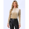 image:imageAllegra K Women Vintage Velvet Puff Long Sleeve Mock Neck Christmas BlouseBeige