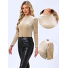 image:imageAllegra K Women Vintage Velvet Puff Long Sleeve Mock Neck Christmas BlouseBeige