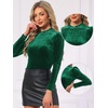 image:imageAllegra K Women Vintage Velvet Puff Long Sleeve Mock Neck Christmas BlouseDark Green