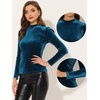 image:imageAllegra K Women Vintage Velvet Puff Long Sleeve Mock Neck Christmas BlousePeacock Blue