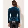 image:imageAllegra K Women Vintage Velvet Puff Long Sleeve Mock Neck Christmas BlousePeacock Blue