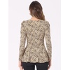 image:imageAllegra K Womens Animal Print Ruffled Hem Scoop Neck Casual Peplum BlouseApricotleopard