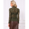 image:imageAllegra K Womens Floral Lace Long Sleeve Mock Neck Sheer BlouseArmy Green