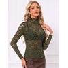 image:imageAllegra K Womens Floral Lace Long Sleeve Mock Neck Sheer BlouseArmy Green