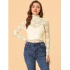 image:imageAllegra K Womens Floral Lace Long Sleeve Mock Neck Sheer BlouseBeige