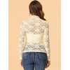 image:imageAllegra K Womens Floral Lace Long Sleeve Mock Neck Sheer BlouseBeige
