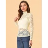 image:imageAllegra K Womens Floral Lace Long Sleeve Mock Neck Sheer BlouseBeige