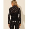 image:imageAllegra K Womens Floral Lace Long Sleeve Mock Neck Sheer BlouseBlack