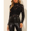 image:imageAllegra K Womens Floral Lace Long Sleeve Mock Neck Sheer BlouseBlack