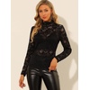 image:imageAllegra K Womens Floral Lace Long Sleeve Mock Neck Sheer BlouseBlack