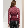 image:imageAllegra K Womens Floral Lace Long Sleeve Mock Neck Sheer BlouseBurgundy