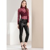 image:imageAllegra K Womens Floral Lace Long Sleeve Mock Neck Sheer BlouseBurgundy