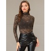 image:imageAllegra K Womens Floral Lace Long Sleeve Mock Neck Sheer BlouseCoffee