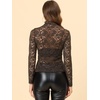 image:imageAllegra K Womens Floral Lace Long Sleeve Mock Neck Sheer BlouseCoffee