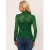 image:imageAllegra K Womens Floral Lace Long Sleeve Mock Neck Sheer BlouseDark Green