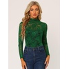 image:imageAllegra K Womens Floral Lace Long Sleeve Mock Neck Sheer BlouseDark Green