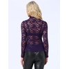 image:imageAllegra K Womens Floral Lace Long Sleeve Mock Neck Sheer BlouseDark Purple