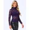 image:imageAllegra K Womens Floral Lace Long Sleeve Mock Neck Sheer BlouseDark Purple