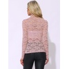 image:imageAllegra K Womens Floral Lace Long Sleeve Mock Neck Sheer BlouseDusty Pink