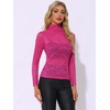 image:imageAllegra K Womens Floral Lace Long Sleeve Mock Neck Sheer BlouseFuchsia