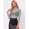 image:imageAllegra K Womens Floral Lace Long Sleeve Mock Neck Sheer BlouseGray