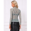 image:imageAllegra K Womens Floral Lace Long Sleeve Mock Neck Sheer BlouseGray
