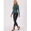 image:imageAllegra K Womens Floral Lace Long Sleeve Mock Neck Sheer BlouseGrey Blue