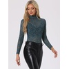 image:imageAllegra K Womens Floral Lace Long Sleeve Mock Neck Sheer BlouseGrey Blue